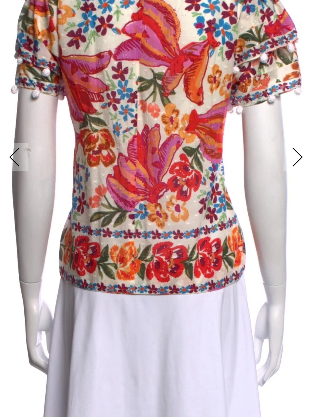 FARM Rio Multicolor Floral Embroidered Puff Sleeve Top EUC